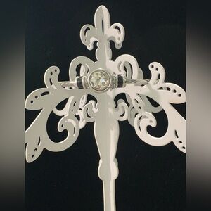 Fancy Silver Toned Bangle Bracelet with Clear Gemstone